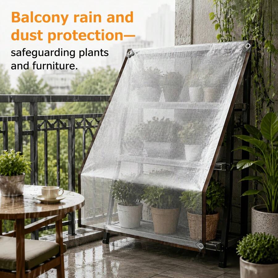 Thickened High Transparency Mesh Rainproof Tarp, Tear-Resistant Windproof Canopy, Yard Camping Tent Enclosure, Green Plants, Succulents Dust Cover