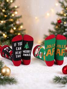1/2/4 Pairs Men's Mid-Calf Colorful Fun Creative Socks, Christmas Funny Print Jacquard Mid-Calf Socks - Multicolor - View 1