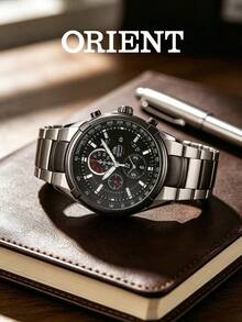 Orient Men's Quartz Chronograph Watch, Dual-Tone Stainless Steel Band, Black Multi-Dial Face, Tachymeter Bezel, Suitable For Casual Wear - Black - View 4