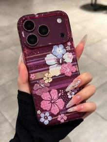 奢華扶桑花彩色條紋亮面半透明手機殼，適用 18 Pro Max 18 Pro 17 Pro Max 17 Pro 16 Pro Max 15 13 Pro Max 14 Plus 17 Air 12 Pro 11，波爾多紅酒櫻桃紅軟殼，清新超薄亮片保護殼，聖誕禮物 - 櫻桃紅 - 查看 6