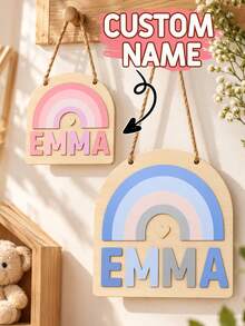 Custom Pastel Rainbow Name Plaque, Personalized Christmas Ornaments, Soft Color Christmas Tree Decorations, Customized Name Wall Hanging Sign, Customizable Room Decor, Festive Home Accent, Holiday Keepsake Gift For Family, Friends, Winter Party Decor - Multicolor - View 1