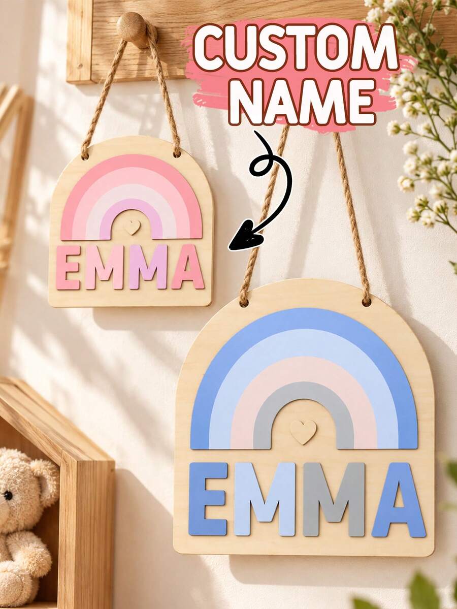 Custom Pastel Rainbow Name Plaque, Personalized Christmas Ornaments, Soft Color Christmas Tree Decorations, Customized Name Wall Hanging Sign, Customizable Room Decor, Festive Home Accent, Holiday Keepsake Gift For Family, Friends, Winter Party Decor - Multicolor - View 1