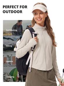 CAMEL CROWN Women's Slim Fit Waist-Cinching Sun Protection Jacket, Breathable Outdoor Raw Yarn Cardigan, Quick-Dry Sun Protection Shirt - Cold Tea Gray - View 6