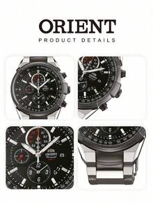 Orient Men's Quartz Chronograph Watch, Dual-Tone Stainless Steel Band, Black Multi-Dial Face, Tachymeter Bezel, Suitable For Casual Wear - Black - View 5