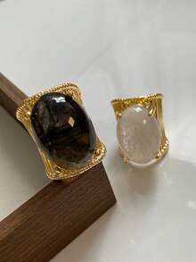 2pcs Exaggerated Fashion Resin Rings Set Suitable For Women's Daily Wear And Party - Yellow Gold - View 5