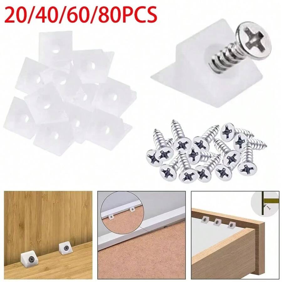 20/40/60/80pcs Drawer Wedges With Screws For Bottom Support Plastic Repair Cabinets Bookshelves Angle Code Bracket Fastener - A - View 1
