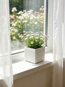Minimalist 3D Vertical Ribbed Planter Decor, Square Silhouette With Vertical Cut Texture, Matte Delicate Finish, Suitable For Small Indoor Green Plants, Combines Planting And Decorative Functions - Multicolor - View 3