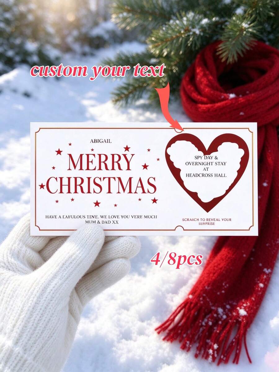 4/8pcs Personalized Scratch Off Card, Custom Surprise Reveal Card, Scratch To Reveal Gift Card, Secret Message Card, Christmas Gift, Birthday Surprise, Valentine's Day, Anniversary, Concert, Holiday Party, Festival Celebration - Multicolor - View 1