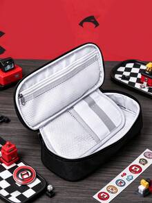 Disney 1pc Cute Cartoon Mickey Mouse Large Capacity Pencil Case, Multi-Function Student Stationery Storage Organizer Bag With Handle - Multicolor - View 3