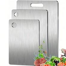 1pc/3pcs Stainless Steel Cutting Board, Double-Sided Metal Chopping Block - Easy To Clean Non-Stick Space Saving Rust Resistant Suitable Fruit Vegetable Bread And More - View 9
