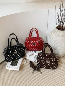 1pc Girls Polka Dot PU Zipper Closure Fashion Handbag Crossbody Bag Suitable For All Seasons Daily Use - A - View 2