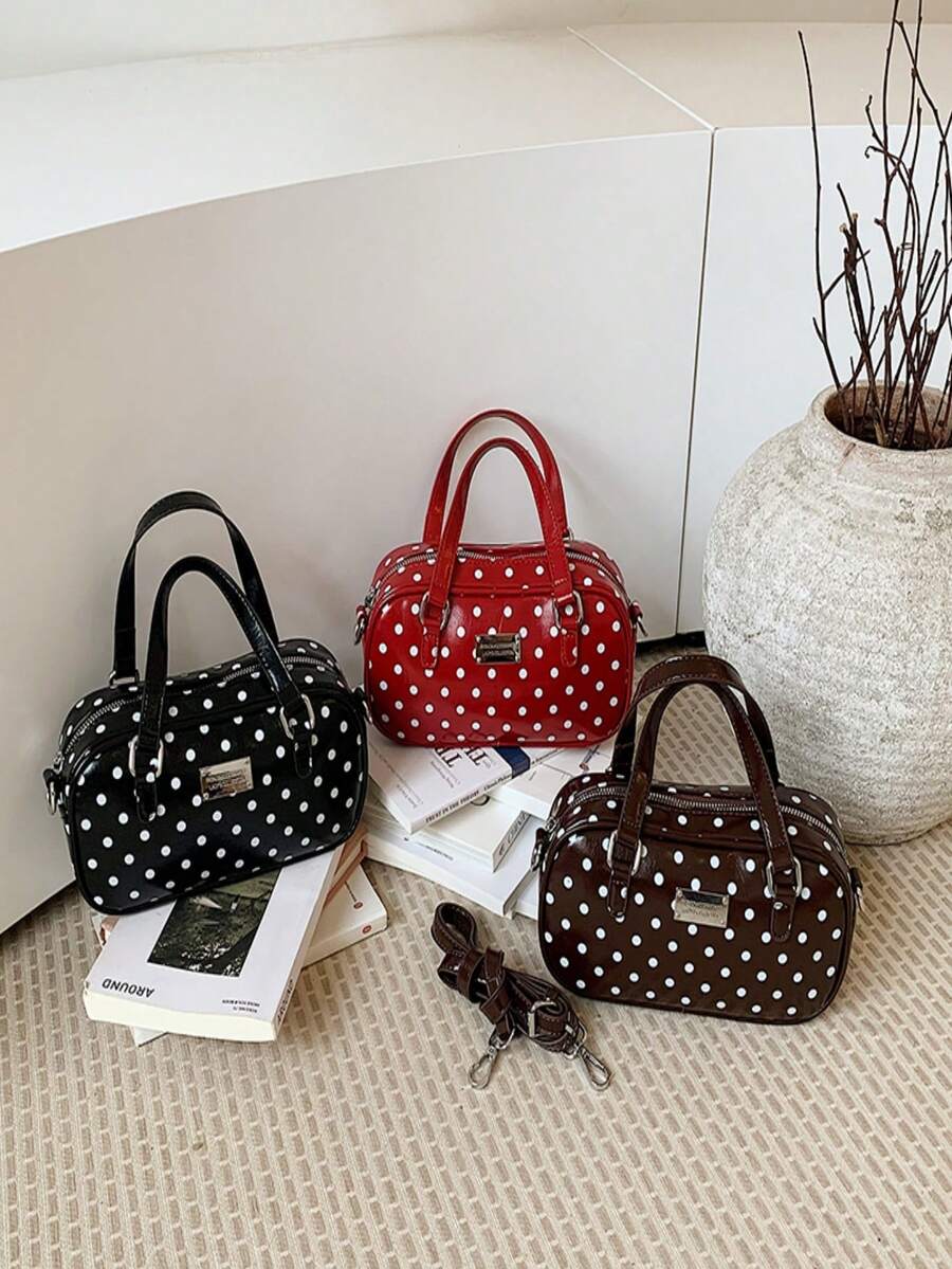 1pc Girls Polka Dot PU Zipper Closure Fashion Handbag Crossbody Bag Suitable For All Seasons Daily Use
