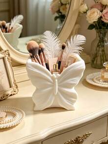 3D Printed Butterfly Shaped Makeup Brush Holder, 3D Butterfly Wing Design, Soft Pink & White Dual Color, Partitioned Storage For Makeup Brushes & Perfume Samples, Dressing Table Decor - Multicolor - View 7