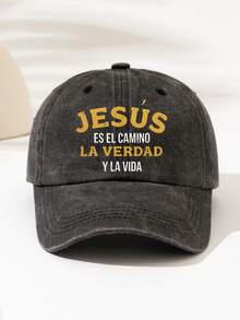 1pc "JESUS ES EL CAM NO LA VERDAD YLA VIDA" Printed Washed Baseball Cap, High-Quality All-Season Fashion Adjustable Hat, Suitable For All Ages, Comfortable And Versatile For Sports, Fitness, Parties, Work, Best Gift For Family And Friends - Washed Cap - View 1