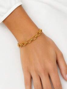1pc Minimalist Chain Bracelet Gold Stainless Steel Flower Bracelet Women's Daily Versatile Jewelry Stackable Bracelet - Yellow Gold - View 1