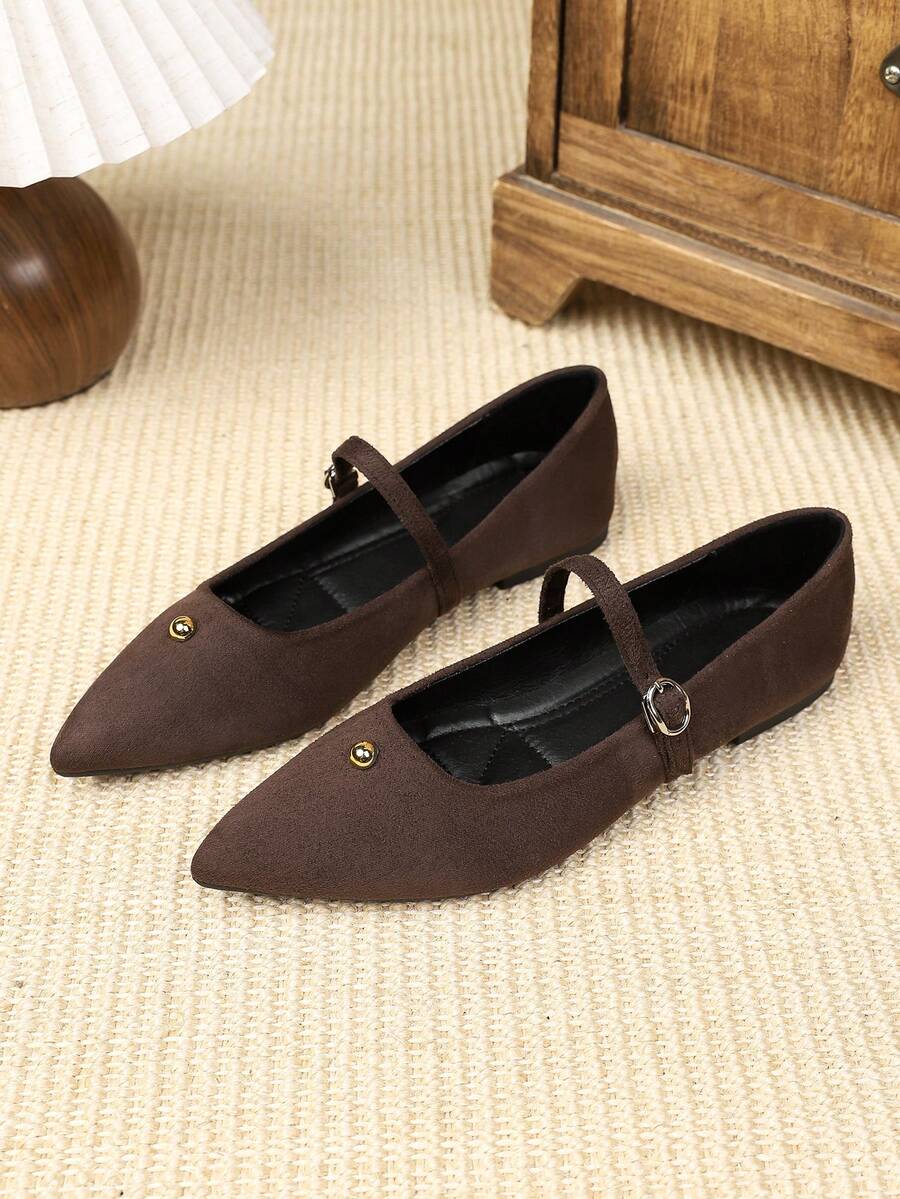 Pointed Toe Women's Ballet Shoes Vintage Mary Jane Shoes - Rust Brown - View 1