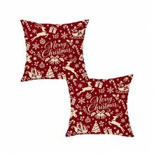 shangxia 2PCS--Christmas Pattern Allover Print Pillow Covers, Vintage Burgundy And Beige Reindeer Gingerbread Man Snowflake Full Print Pattern Living Room Sofa Holiday Decor Throw Pillow Covers--Pillow Insert Not Included - Multicolor - View 11