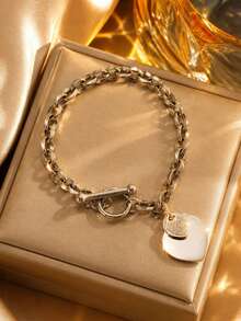 VceTd 1 Elegant Stainless Steel Bracelet With 2 Heart-Shaped Charms, Suitable For Women To Wear At Parties Or As A Gift - Silver - View 8