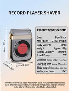SKYWORTH 1pc Vintage Record Player Design Men's Electric Shaver, Rechargeable Mini Shaver, Long Battery Life, Waterproof, Premium Gift Box, Reciprocating Blade Head Suitable For Coarse Beard - Style B - View 7