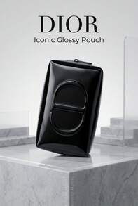 Dior Iconic Glossy Pouch | Black Patent Cosmetic Bag, Embossed CD Logo, Waterproof Travel Makeup Organizer, Luxury Beauty Storage Pouch For Gift & Daily Use - Black - View 1