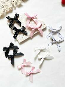 12pcs Polka Dot Solid Color Satin Mini Bow Hair Clips, Sweet Girl Side Bang Clips, Suitable For Long Braids, Simple Small Clips For Daily Commute, Date, Holiday Outfits, Versatile Girls Hair Accessories - Multicolor - View 5