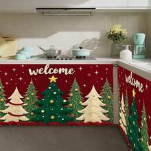 1pc Christmas Series Welcome Christmas Tree Pattern Printed Polyester Short Velvet Table Skirt, Kitchen Cabinet Cover Curtain, Easy To Hang, Ideal For Home Decor, Suitable For Kitchen Cabinets, Laundry Cabinets, Storage Cabinets, Etc., Can Be Used As Window Short Curtain Valance - Multicolor - View 6