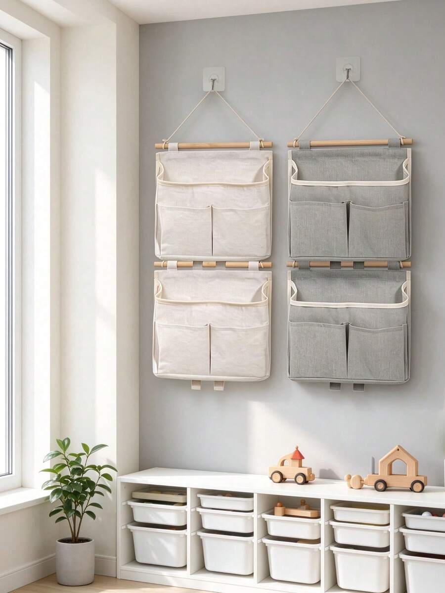 1PC Waterproof Wall-Mounted Double Pocket Storage Bag, Multi-Functional Organizer For Student, Cloakroom, Bathroom, Bedside, Bed Head - Multicolor - View 1