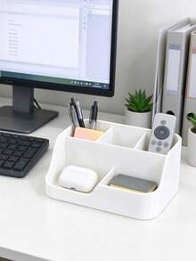 Kotak Penyimpanan Organizer Meja Multi-Kompartemen Kapasitas Besar Tempat Kuas Rias Tempat Penyimpanan Lipstik dan Bedak Kotak Organizer Alat Tulis Kantor Organizer Ruang Keluarga Rumah Rak Penyimpanan Remote Control - MultiWarna - View 7