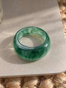 Caramel Amber Ring For Women, Transparent Resin Geometric Wide Face, Single , Old Money Style, Niche Premium Versatile Jewelry - Multicolor C - View 6