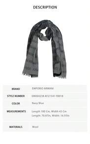Emporio Armani Unisex Tassel Scarf With Allover Logo Print EM004238 AF21541 FB018 - Navy Blue EM004238 AF21541 FB018 - View 8