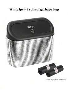 1pc Bling Rhinestone Auto Waste Bin With Push Lid, Clip-On Car Side ...
