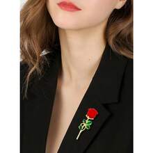 1pc New Stylish Elegant Rose Brooch, Simple High-Grade Lapel Pin. Perfect For Outfits & Banquets, Also A Great Gift Choice. - Rose Red - View 2