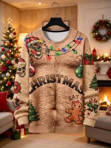Plus Size Men's Christmas Gag Apparel, Men's Ugly Sweatshirt, Men's Crew Neck Sweatshirt, Men's Christmas Gift - Multicolor - View 3