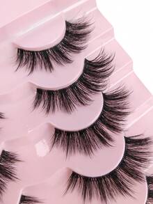 7 Pairs Cat Eye Eyelashes Clear Band Fluffy False Eyelashes Wispy 3D Fox Eye Lashes Winged End Eye Elongated Faux Mink Lashes Natural Look Crossed Eyelashes Lash Extension Makeup Beginner Friendly - Black - View 5
