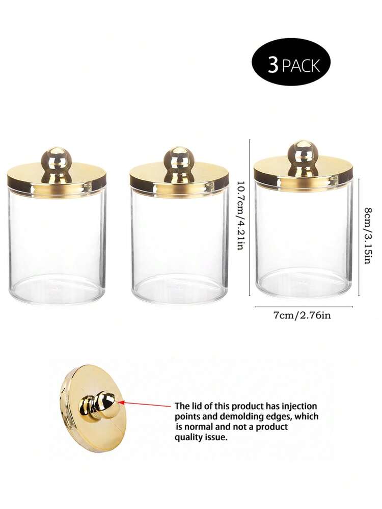 1/2/3 Packs Clear Bathroom Storage Jars With Gold Knob Lids And Bamboo Tray, Q Tip Dispenser And Floss Pick Organizer For Makeup Rounds, Hair Bands And Daily Essentials, Compact Vanity Table And Sink Counter Storage - Multicolor - View 10