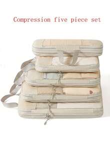 5Pieces Compression Packing Cubes For Suitcases,Space-Saving, Travel Essentials,Portable,Lightweight,Durable,Stylish For Home,For Outdoor,Road Trip - Beige - View 3