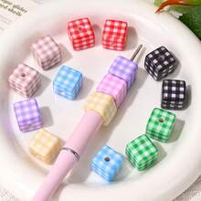 10pcs 14mm Polka Dot Style Acrylic Square Beads With Straight Hole, Large Hole Loose Beads For DIY Phone Chain, Keychain, Pendant, Pen Decoration, Box Packaging - 14mm Polka Dot Square - View 1