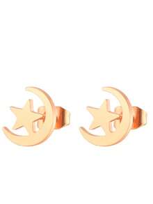 1 Pair Stainless Steel Crescent Moon Star Stud Earrings, Minimalist Ear Jewelry - GED043 - View 10