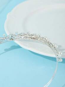 Wedding Bridal Silver Double Layer Pearl Rhinestone Headband Elegant Dainty Bridesmaid Prom Formal Hair Accessories - Silver - View 7