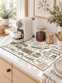 1PC Beige Brown Green Coffee Slogan Letter Collage Print Diatomaceous Earth Kitchen Drain Mat, Vintage Absorbent Dish Drying Mat, Coffee Bar Mat, Coffee Machine Mat, Kitchen Decor, Suitable For Coffee Bar Decoration, Kitchen Countertop, Coffee Corner, Drain Tray, Pet Food Mat, Heat Insulation Mat - Multicolor - View 4
