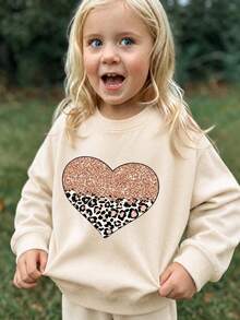 Young Girl - Fun Print Crew Neck Sweatshirt, Warm And Comfortable Crew Neck Pullover Sweatshirt For Autumn/Winter - Apricot - View 7
