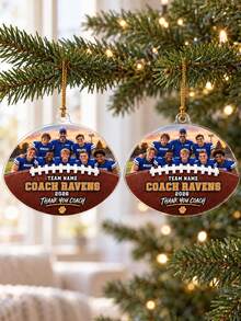 1pc Personalized Football Photo Christmas Ornament,Custom Text & Team Picture Xmas Tree Hanging Decor,Thank You Keepsake Gift, American Football Souvenir, Season Memory Keepsake, Holiday Wall & Tree Hanging Decoration For Football Mentor - Multicolor - View 5