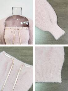 Short Cardigan Vest & Tube Top 2 Pieces Set, Minimalist Sexy Style, Fuzzy Knit, Women's Winter Outfit - Pink - View 10