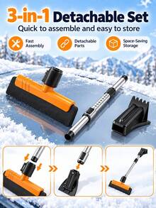 1pc 3-In-1 Telescopic Snow Brush And Ice Scraper, 360° Rotating Detachable Snow Brush With Adjustable Extendable Handle, Winter Car Snow Removal Tool For Car Windshield, Suitable For Cars, SUVs, Trucks And Sedans - A - View 5
