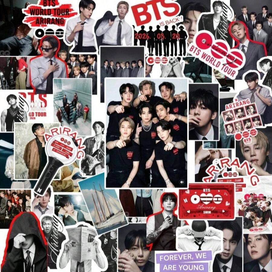 Hasbro 55 miếng/1 bộ nhãn dán album Kpop BTS ARIRANG phong cách làn sóng Hàn Quốc, nhãn dán planner phong cách Instagram, tự dính - Nhiều màu - Xem 1