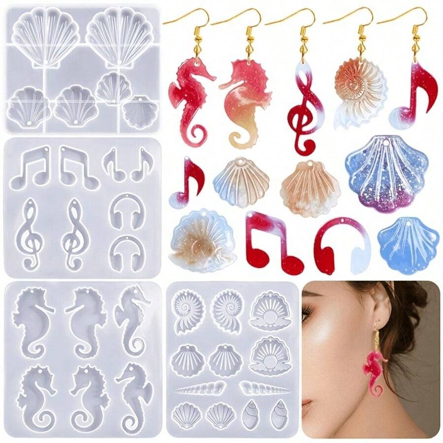Ocean Resin Casting Molds, Marine Life Silicone Molds, Shell, Seahorse, Musical Note, And Conch Shapes, DIY Epoxy Resin Molds, Suitable For Jewelry Making, Handmade Gifts, Party Crafts, And Home Decor - Multicolor - View 1
