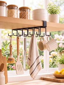 Under Cabinet Kitchen Hooks, No Drill Cup Mug Holder, Heavy Duty Hanging Rack For Kitchen Towel, Utensils, Cookware, Cabinet Organizer Hooks, Kitchen Storage Organizer, Cup Hanging Hook, Cookware Hook - Multicolor - View 1