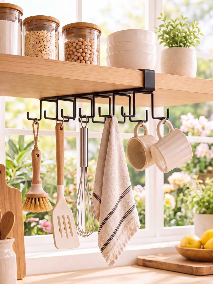 Under Cabinet Kitchen Hooks, No Drill Cup Mug Holder, Heavy Duty Hanging Rack For Kitchen Towel, Utensils, Cookware, Cabinet Organizer Hooks, Kitchen Storage Organizer, Cup Hanging Hook, Cookware Hook - Multicolor - View 1