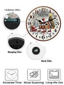 1 Pc 10 Inch/12 Inch Christmas Wall Clock – Vintage Santa Decor, Wooden Clock, Holiday Home Decoration, Unique Christmas Gift Idea - Multicolor - View 5