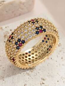 1pc Exquisite Cubic Zirconia Ring, Women's Wedding Engagement Party Jewelry, Valentine's Day Gift - Golden Yellow + Multicolor - View 6